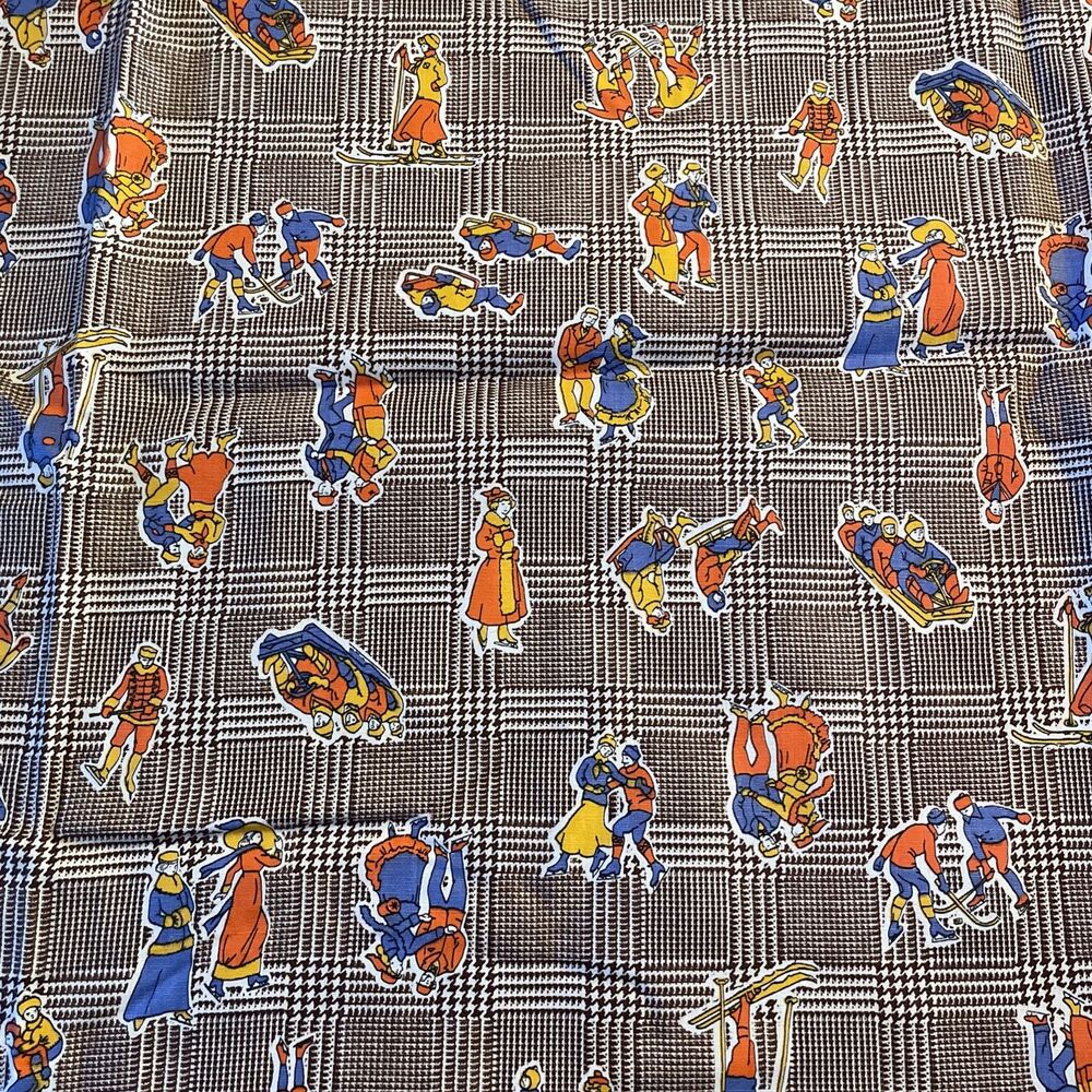 Vtg Marcus Brothers Houndstooth Brown & White Fabric Winter Skating Ski 72”x 44”